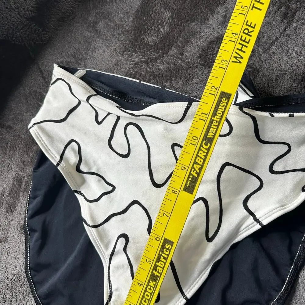 Vintage 80/90s Black White Abstract thigh high Bikini Bottom  Women’s Size L
